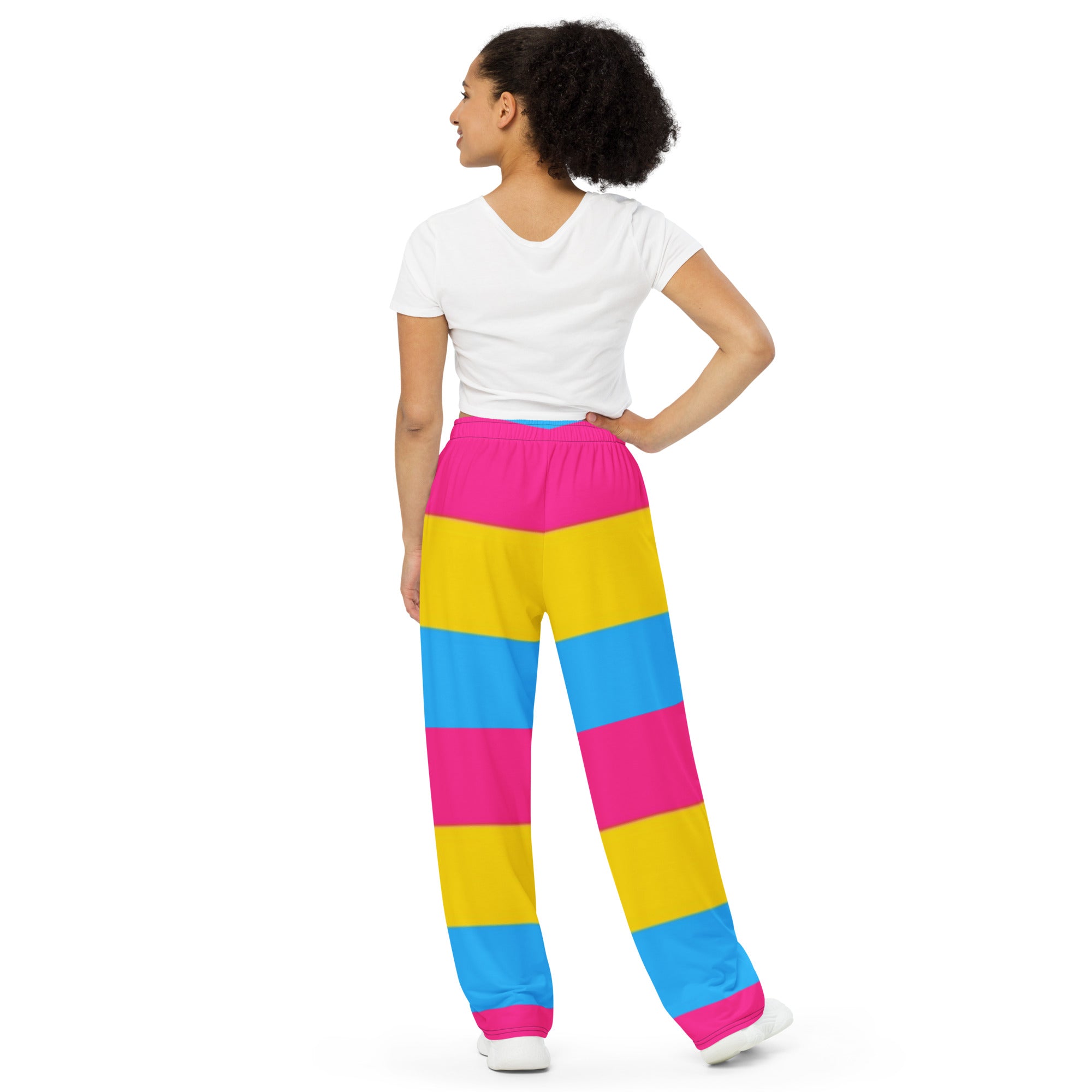 Pantalones anchos con bandera del orgullo pansexual