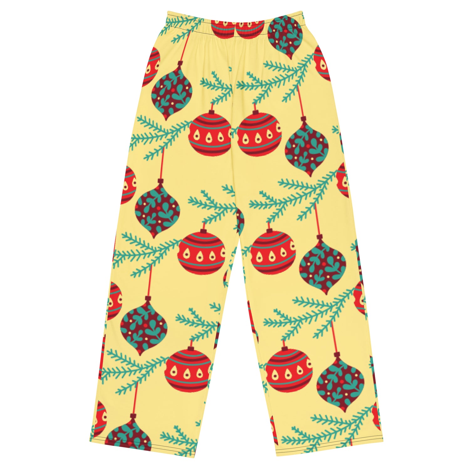 Pantalones anchos de papá a juego con bolas navideñas amarillas