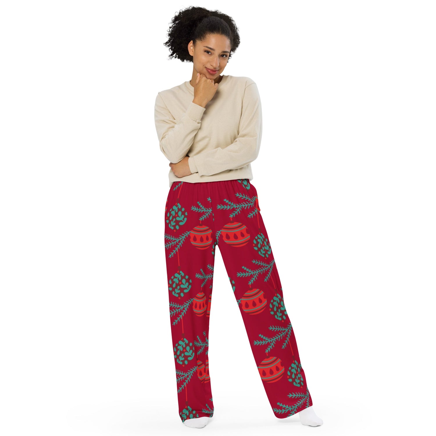 Red Ball Christmas Matching Mom Wide-leg Pants