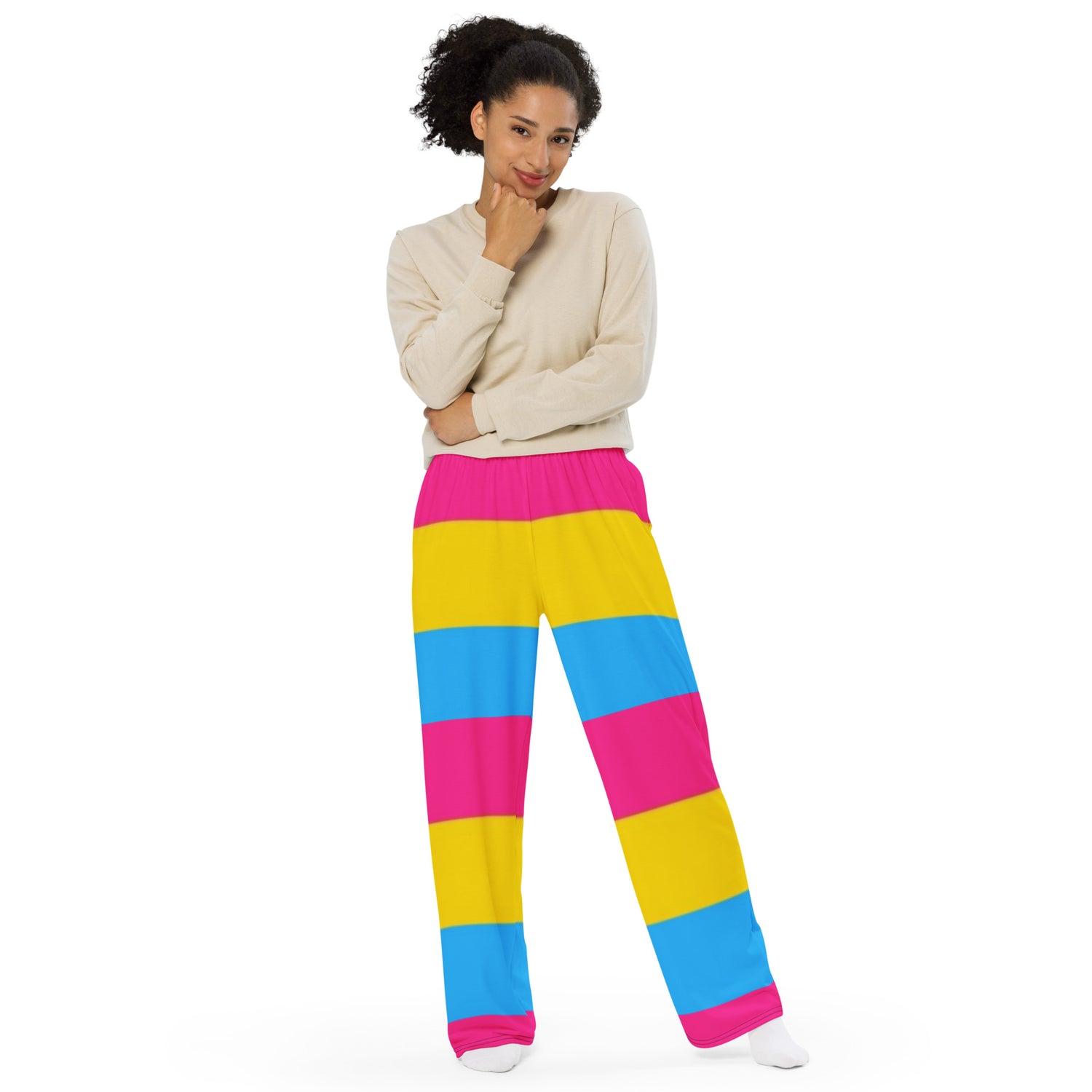 Pantalones anchos con bandera del orgullo pansexual