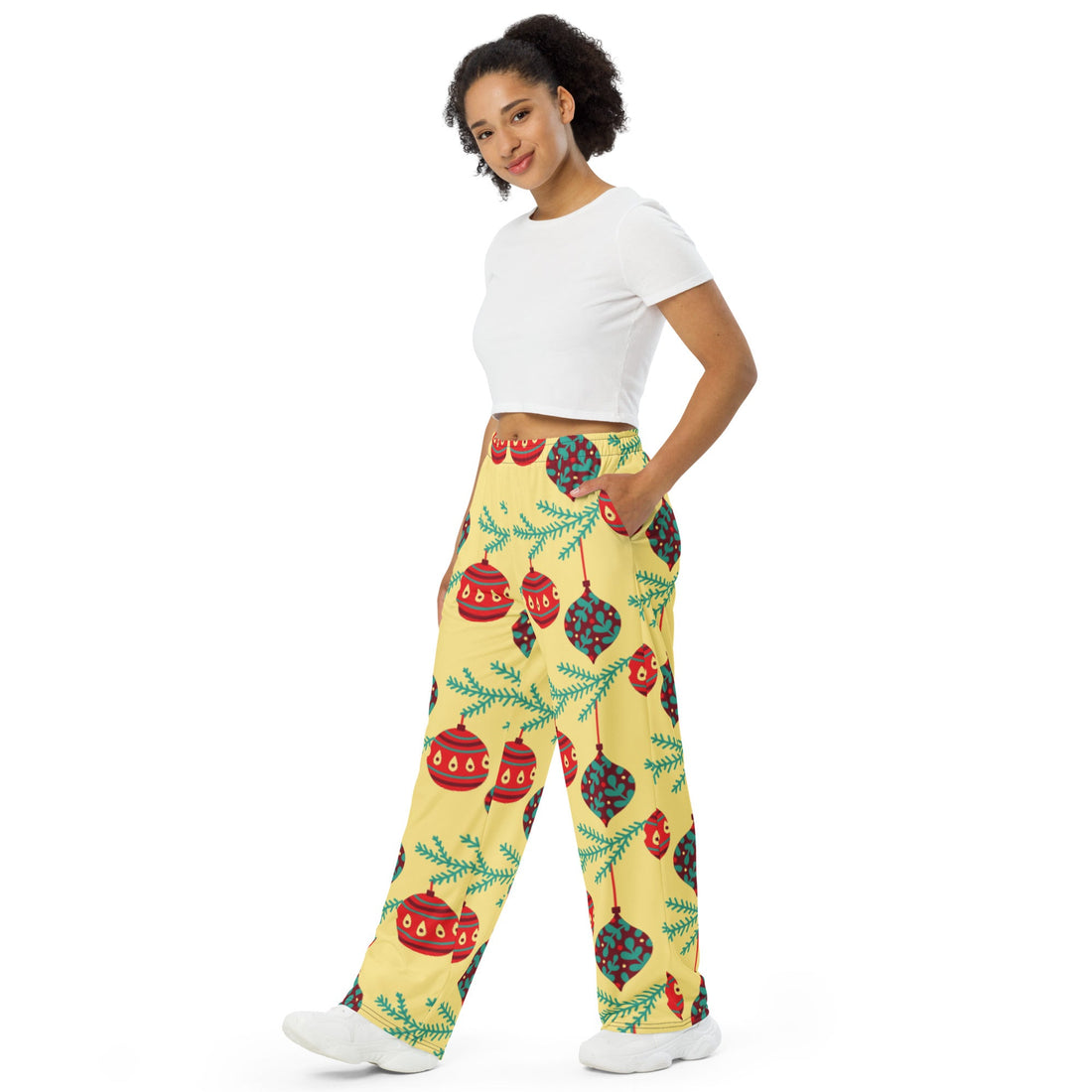 Yellow Balls Christmas Matching Mom Wide-leg Pants