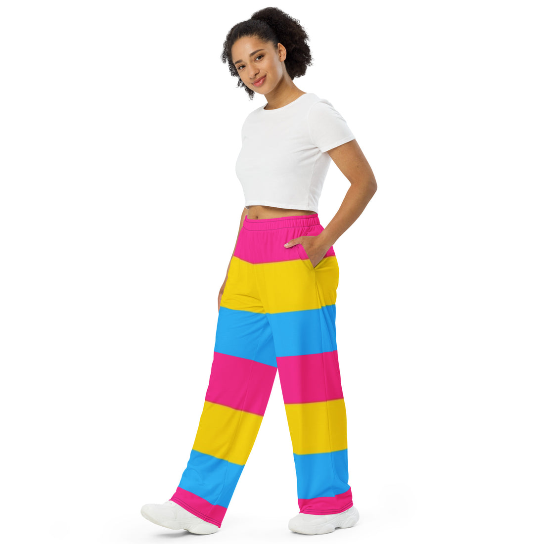 Pantalones anchos con bandera del orgullo pansexual