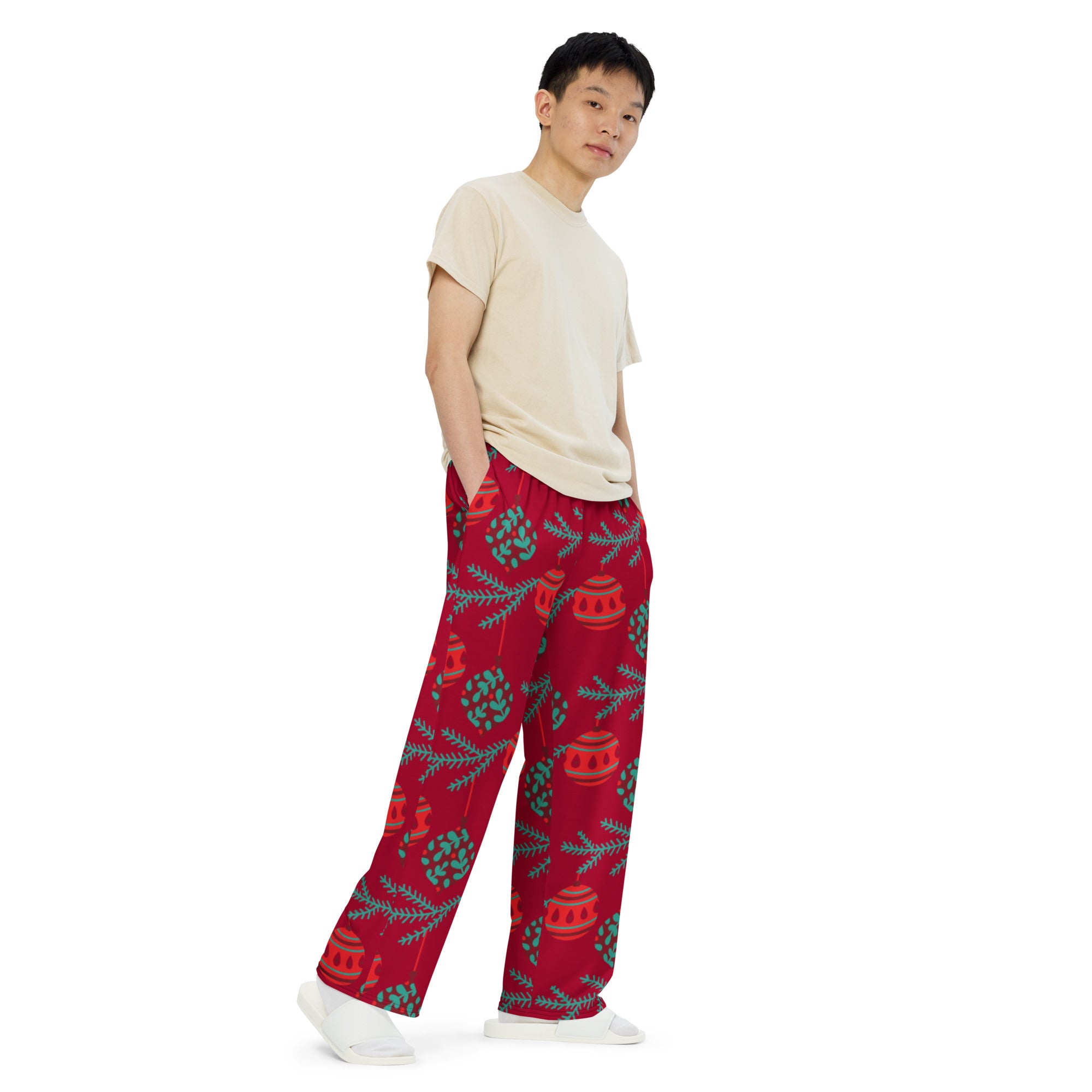 Red Ball Christmas Matching Dad Wide-leg Pants