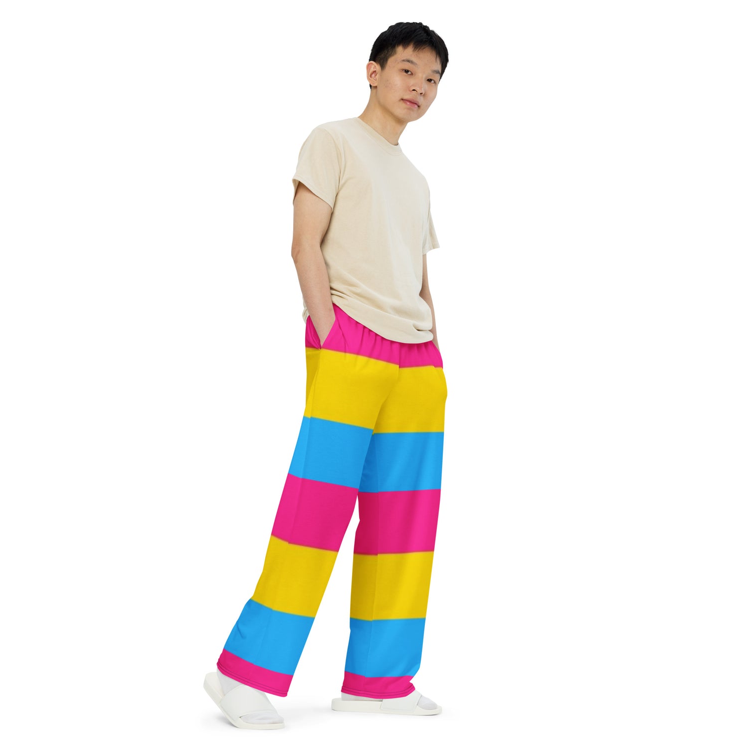 Pantalones anchos con bandera del orgullo pansexual