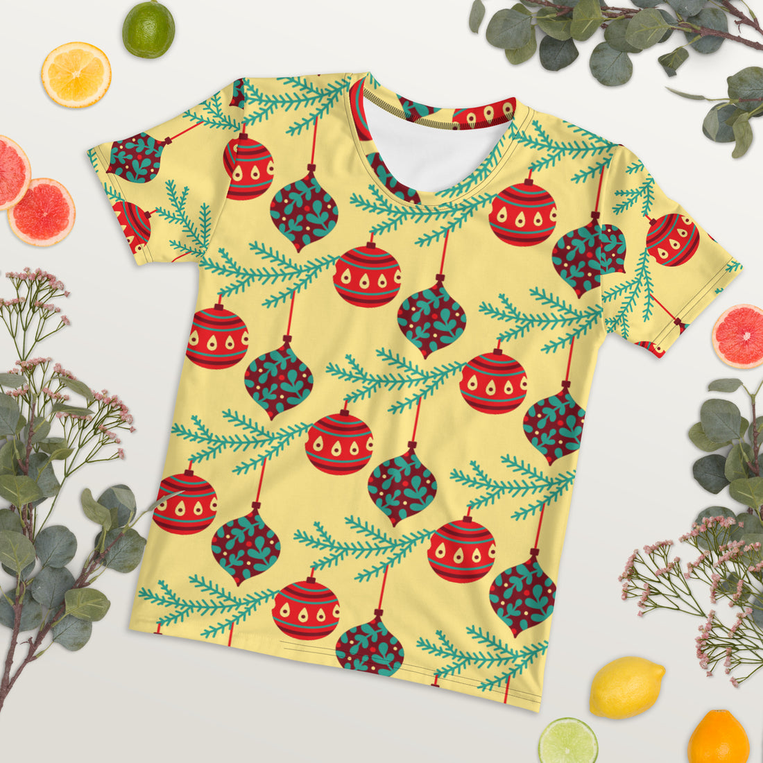 Camiseta navideña a juego con bolas amarillas para mamá