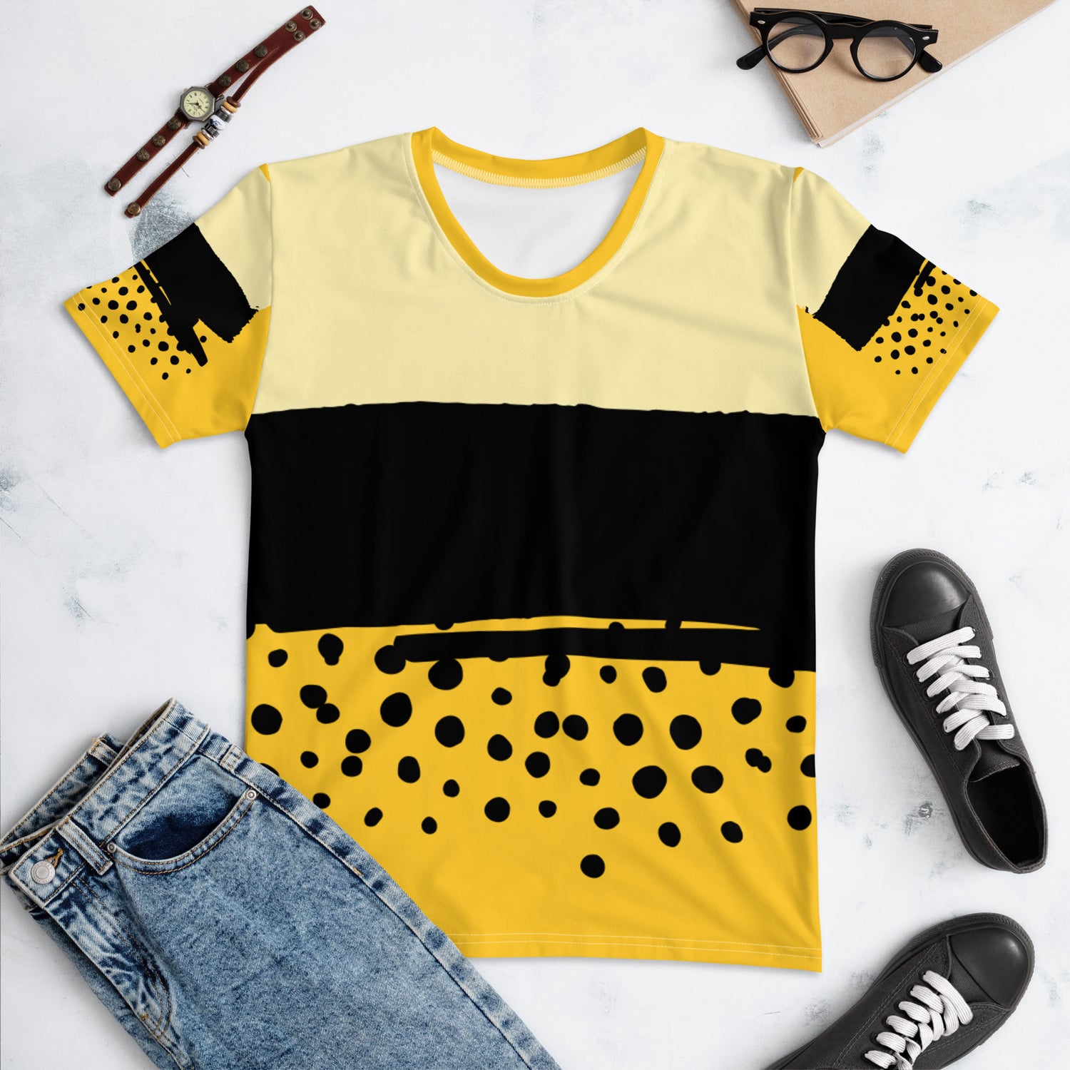 T-shirt Yellow Abstract Wide Dots Filled