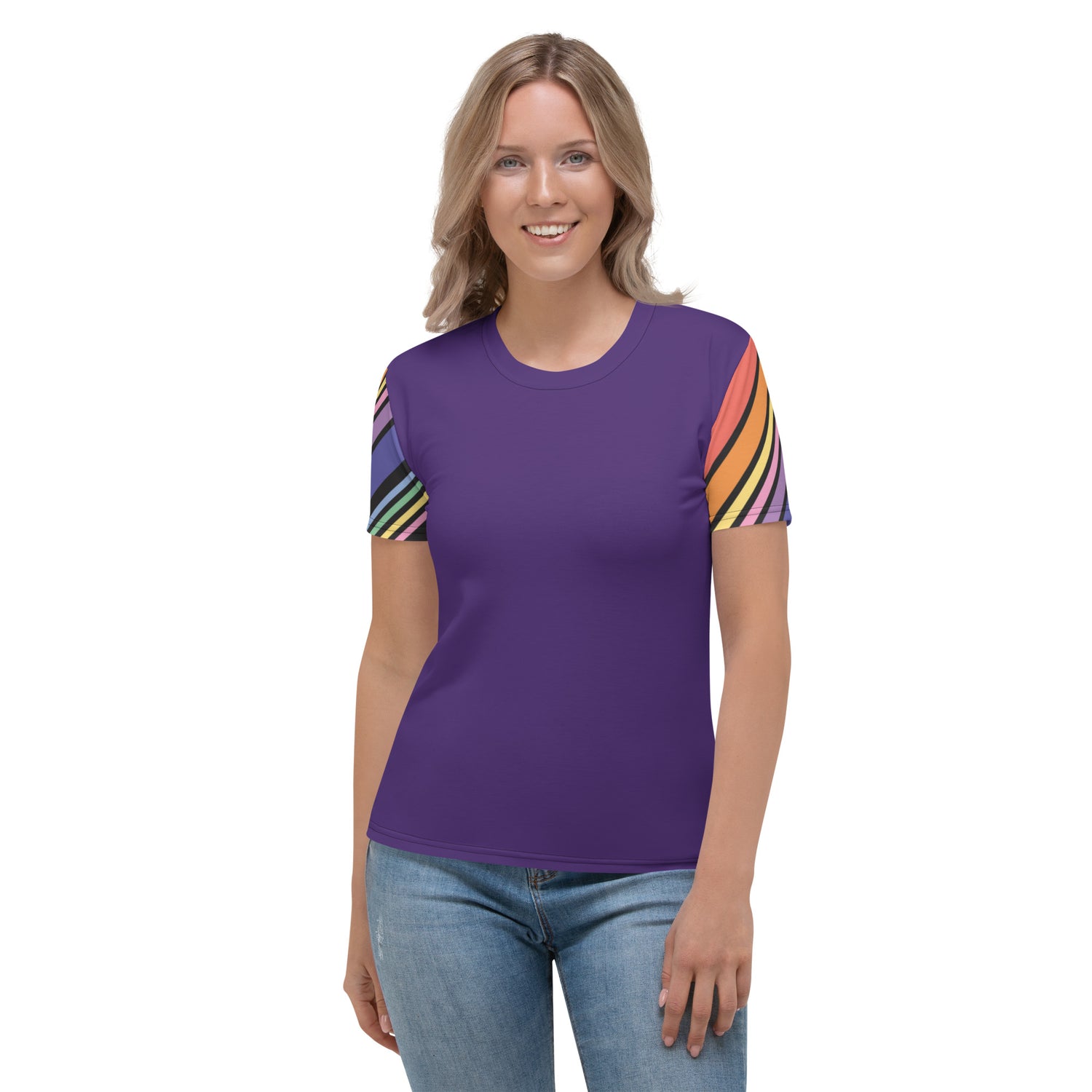 T-shirt Purple with Stripes Sleeves