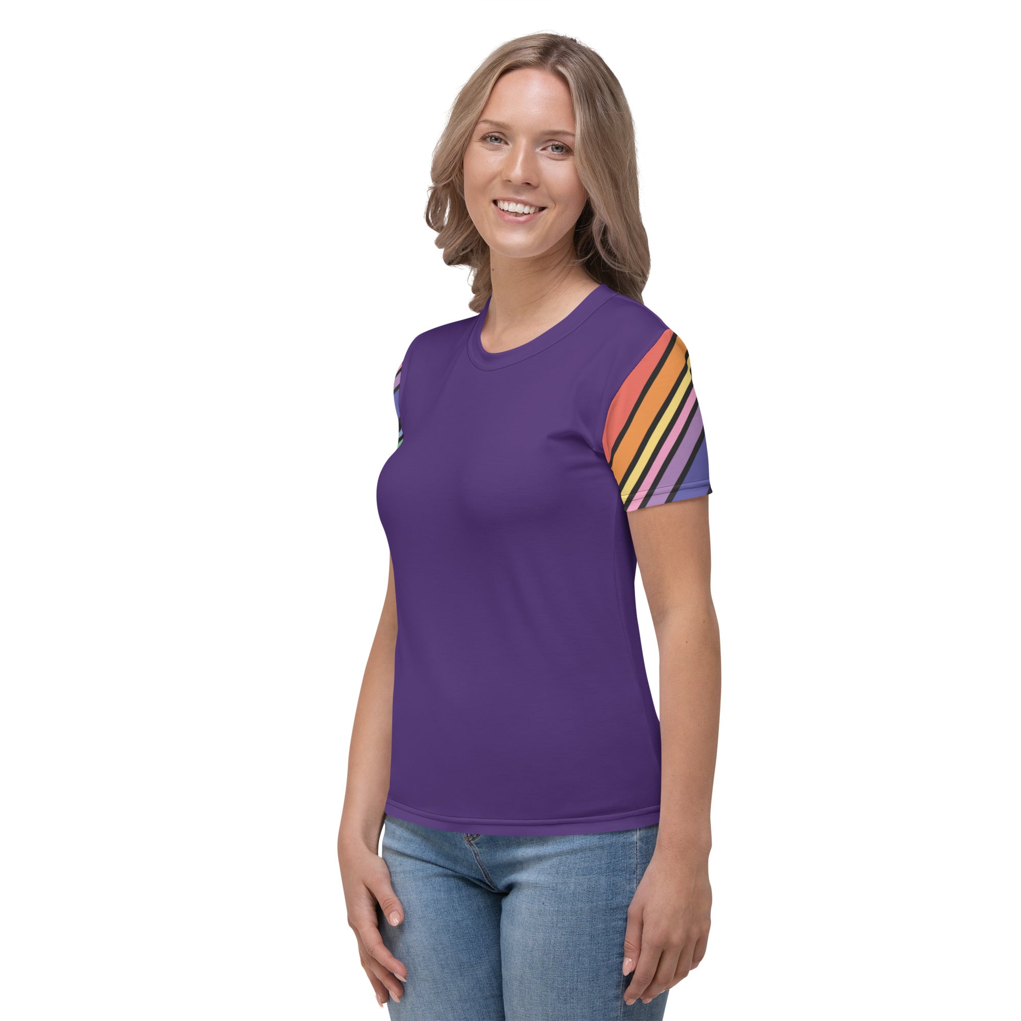 T-shirt Purple with Stripes Sleeves