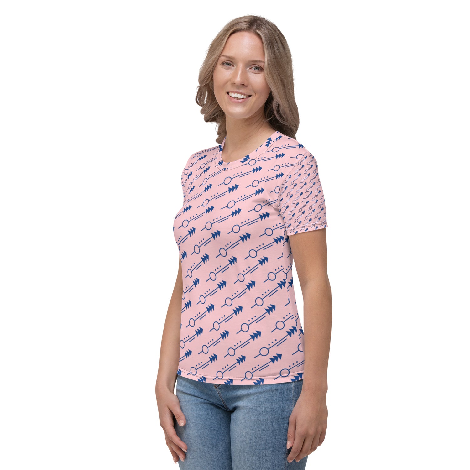 Camiseta Rosa Claro com Setas Azuis