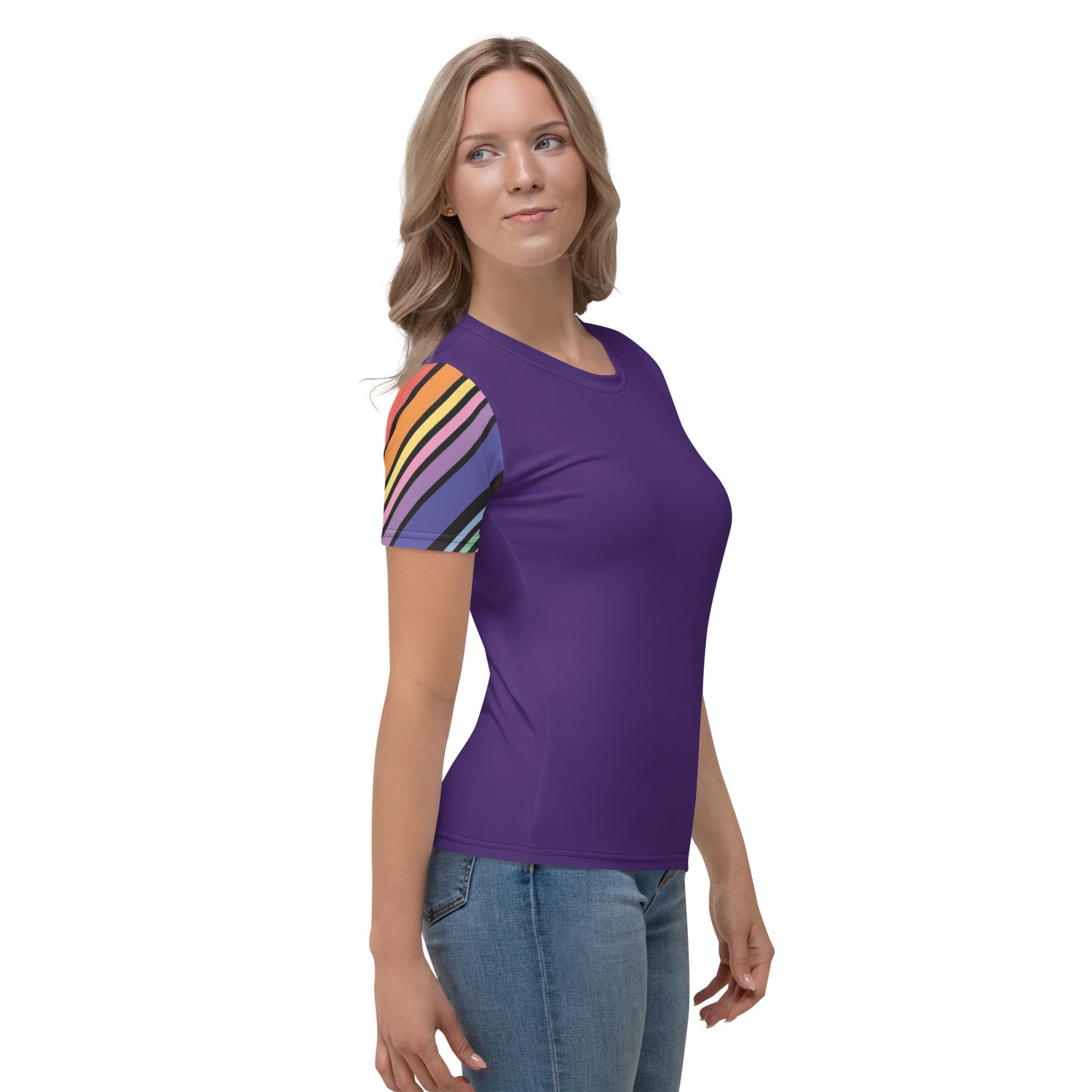 T-shirt Purple with Stripes Sleeves