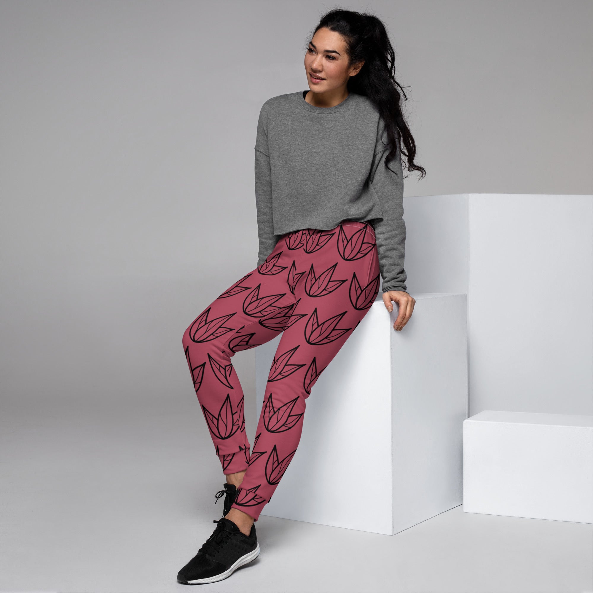 Joggers Rosa Escuro com Folhas