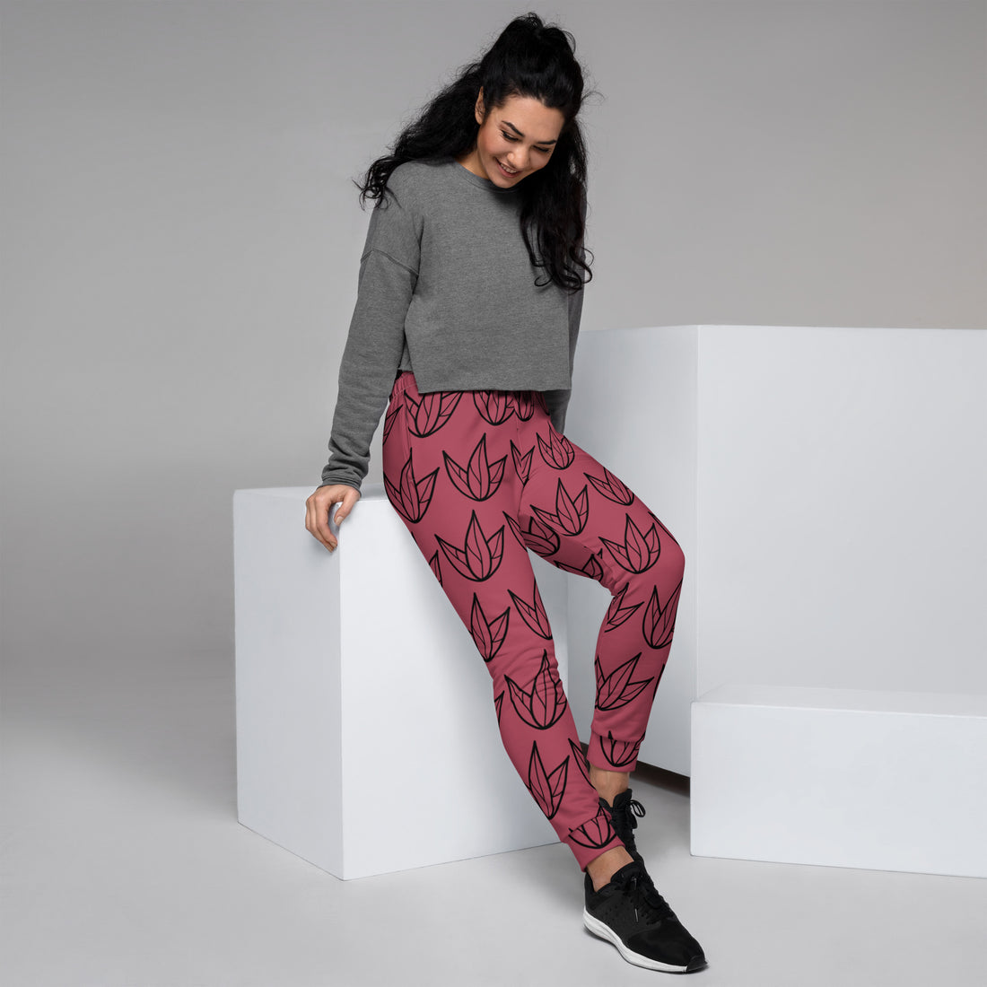 Joggers Dark Pink with Leaves