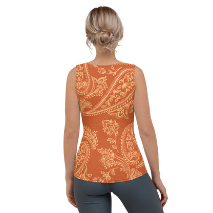 Sublimation Cut &amp; Sew Tank Top Orange With Yellow Flowers