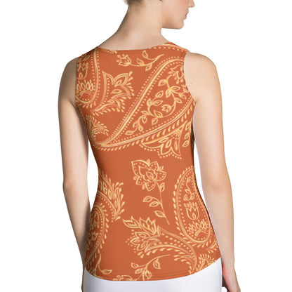 Sublimation Cut &amp; Sew Tank Top Orange With Yellow Flowers