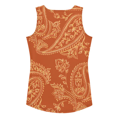 Sublimation Cut &amp; Sew Tank Top Orange With Yellow Flowers