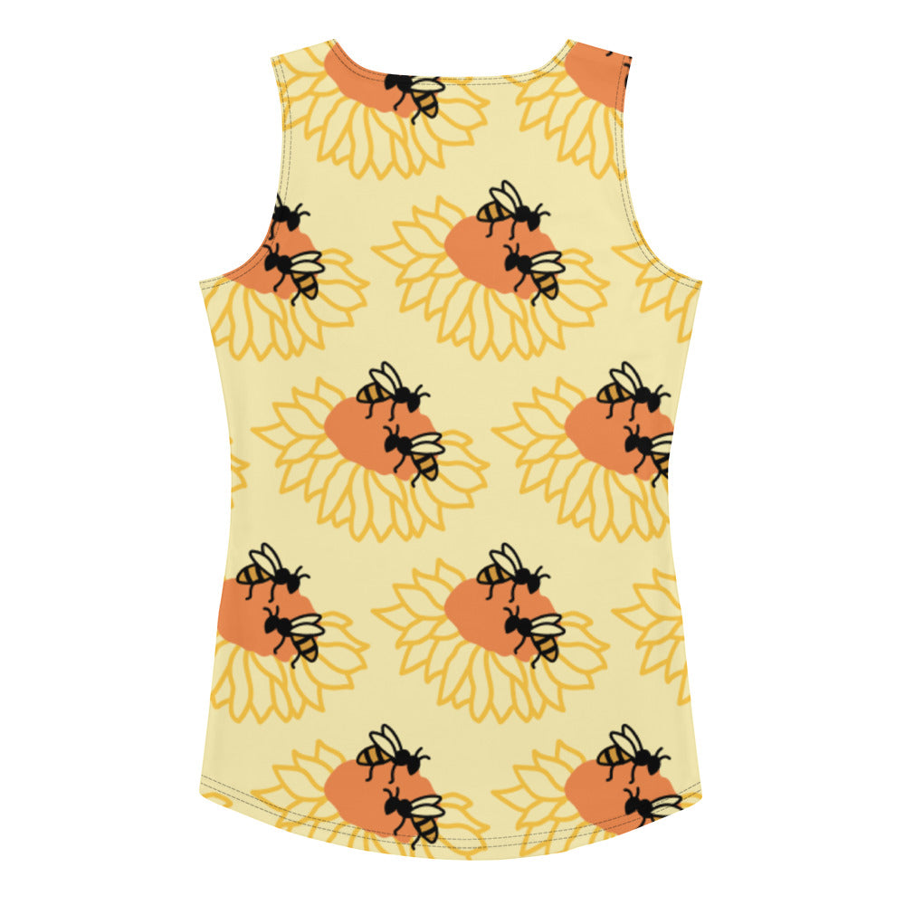 Camiseta sin mangas cortada y cosida por sublimación Girasol y abejas