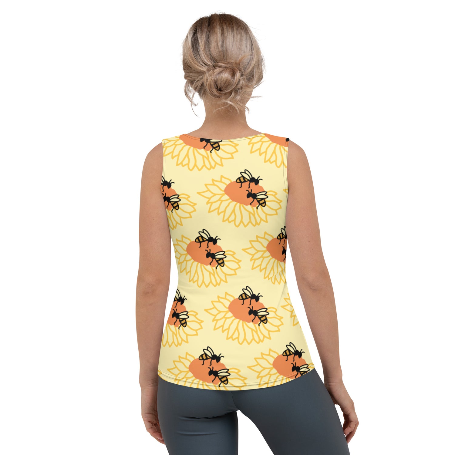 Camiseta sin mangas cortada y cosida por sublimación Girasol y abejas