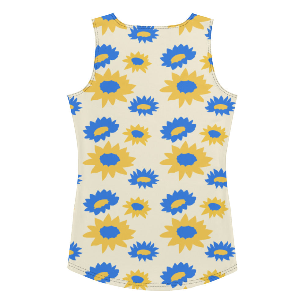 Sublimation Cut &amp; Sew Tank Top blue and yellow flowers