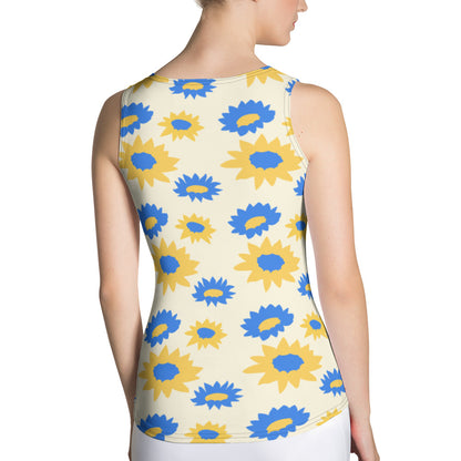 Sublimation Cut &amp; Sew Tank Top blue and yellow flowers