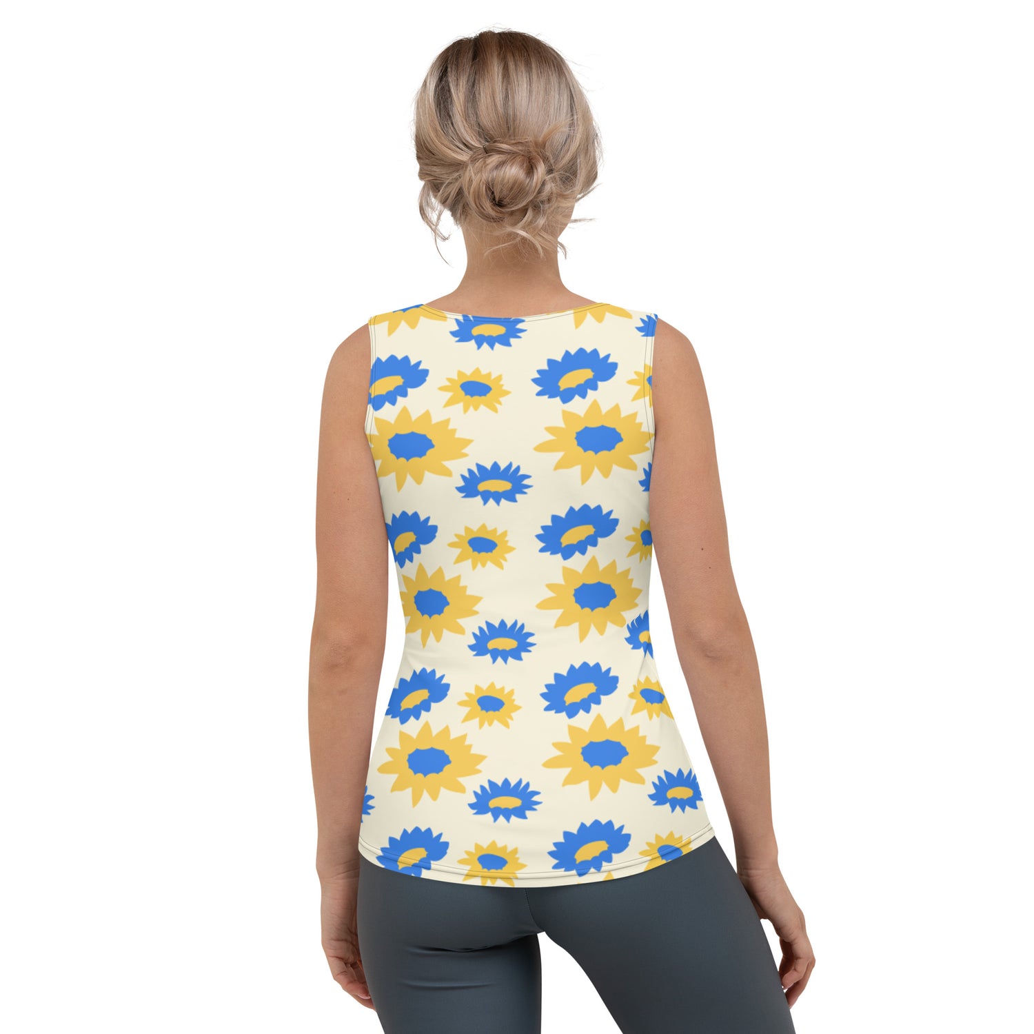 Sublimation Cut &amp; Sew Tank Top blue and yellow flowers