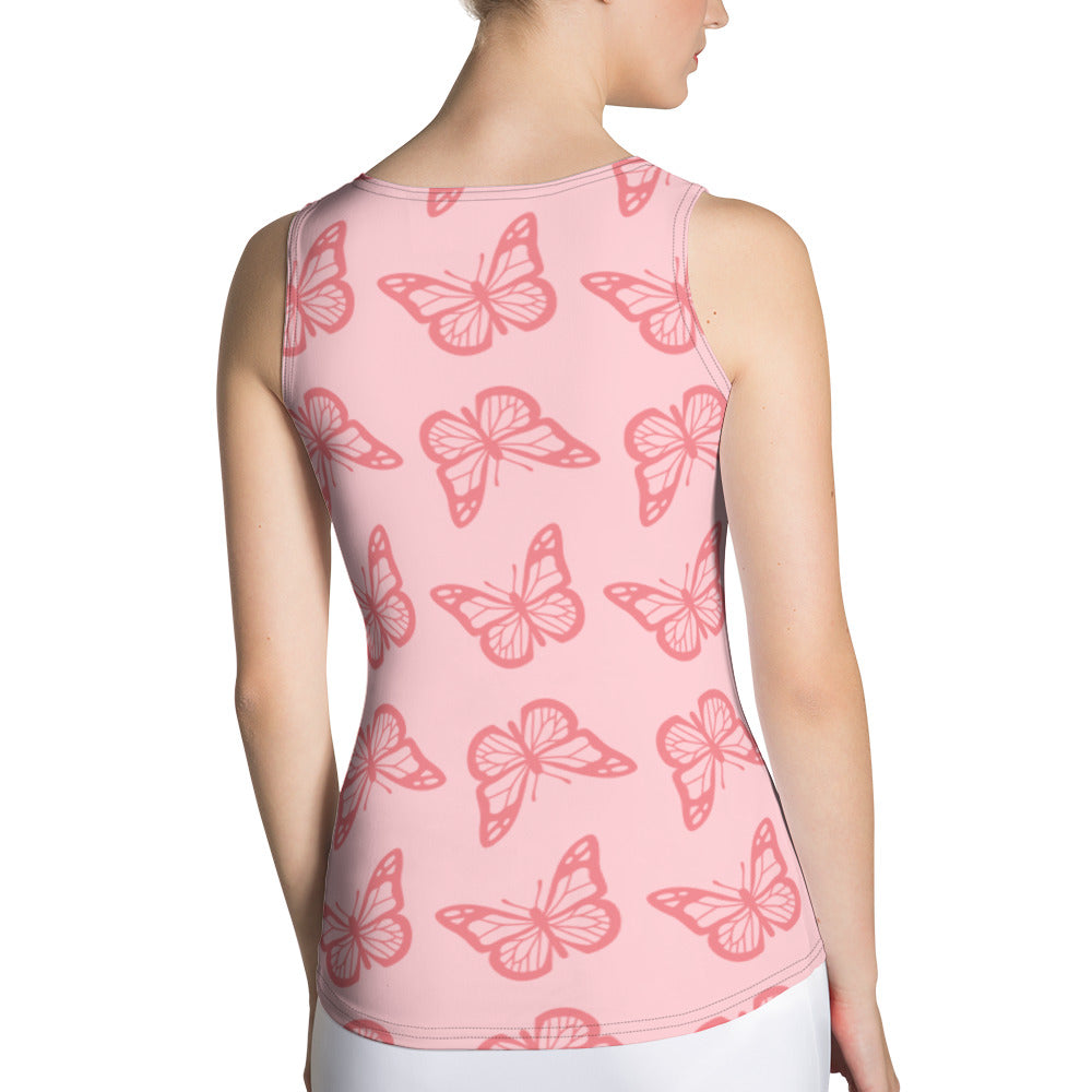 Sublimation Cut &amp; Sew Tank Top Pink butterflies