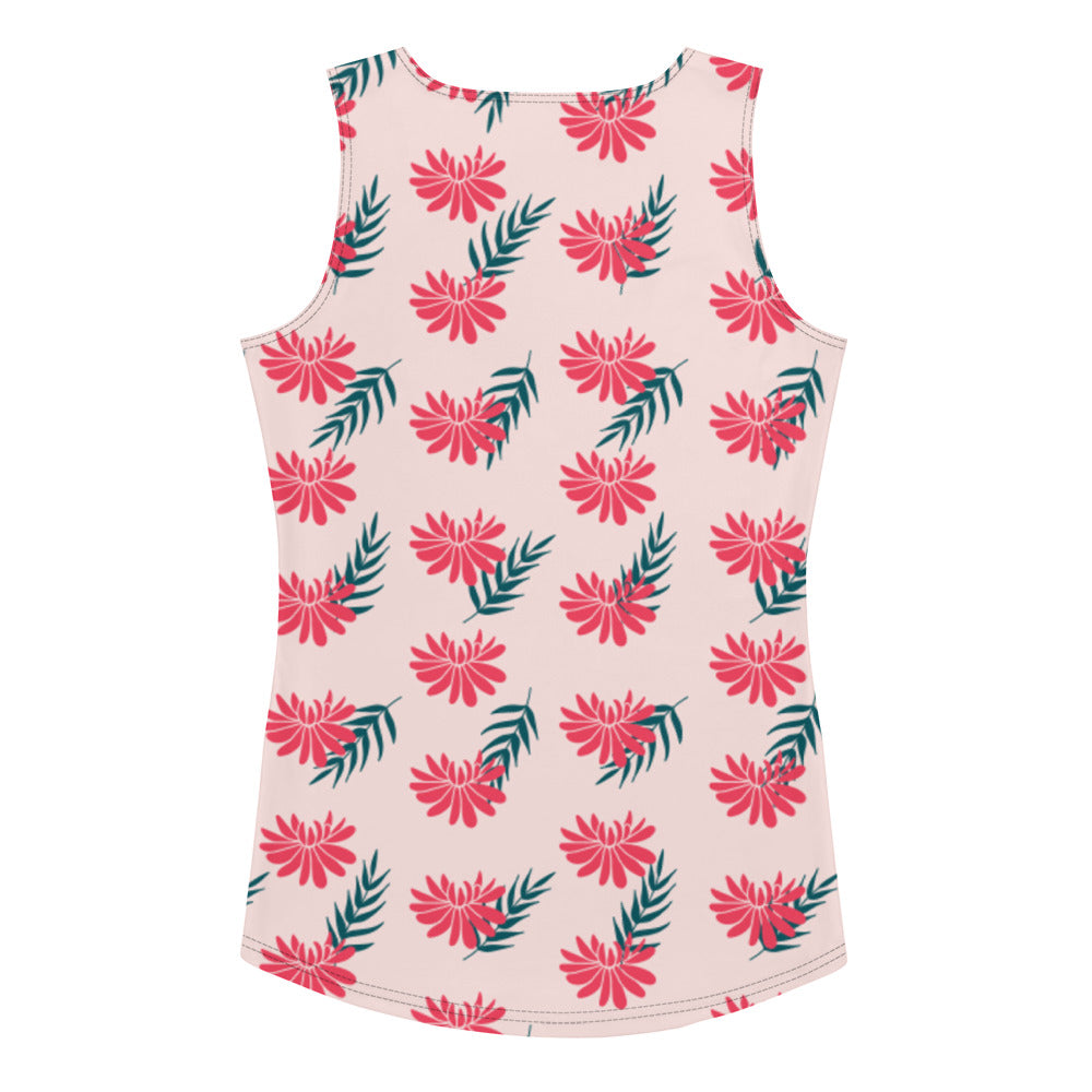 Sublimation Cut &amp; Sew Tank Top Red Flower and Green Leaves