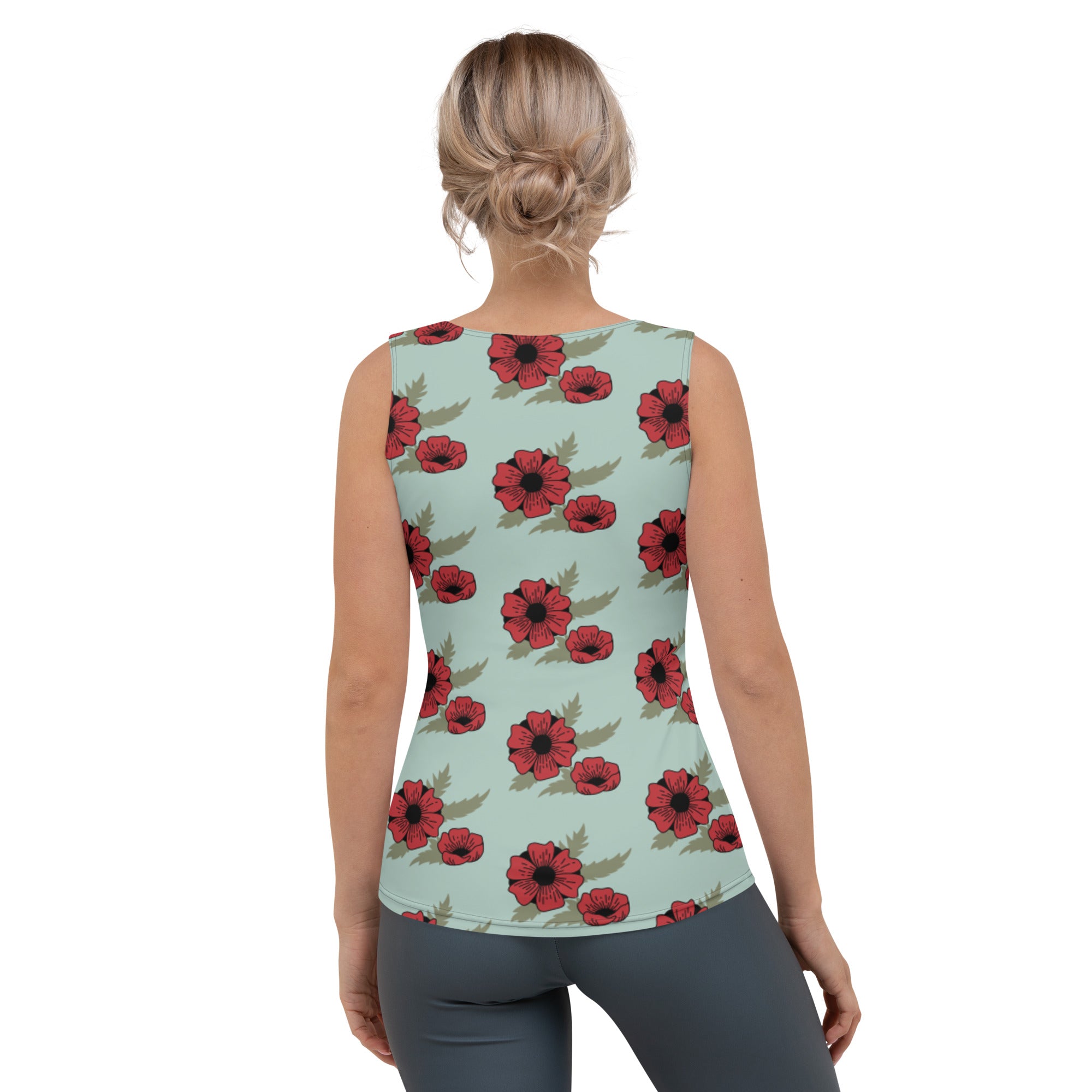 Sublimation Cut &amp; Sew Tank Top Red Flower Light Blue