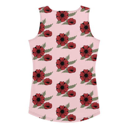 Sublimation Cut &amp; Sew Tank Top Red Flower on Light Pink