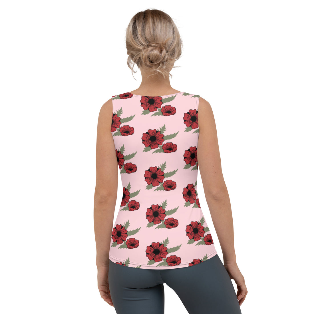 Sublimation Cut &amp; Sew Tank Top Red Flower on Light Pink