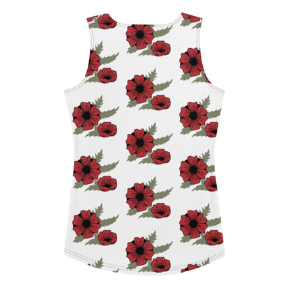 Sublimation Cut &amp; Sew Tank Top Red Flower On White