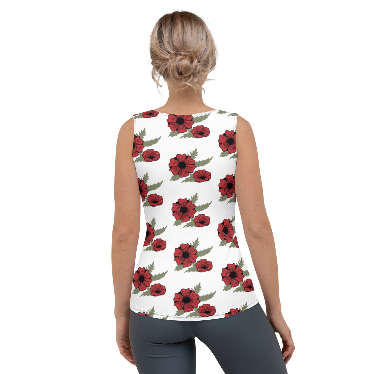 Sublimation Cut &amp; Sew Tank Top Red Flower On White