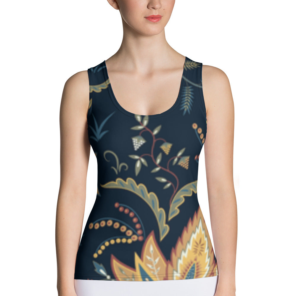 Sublimation Cut &amp; Sew Tank Top Blue Flowers