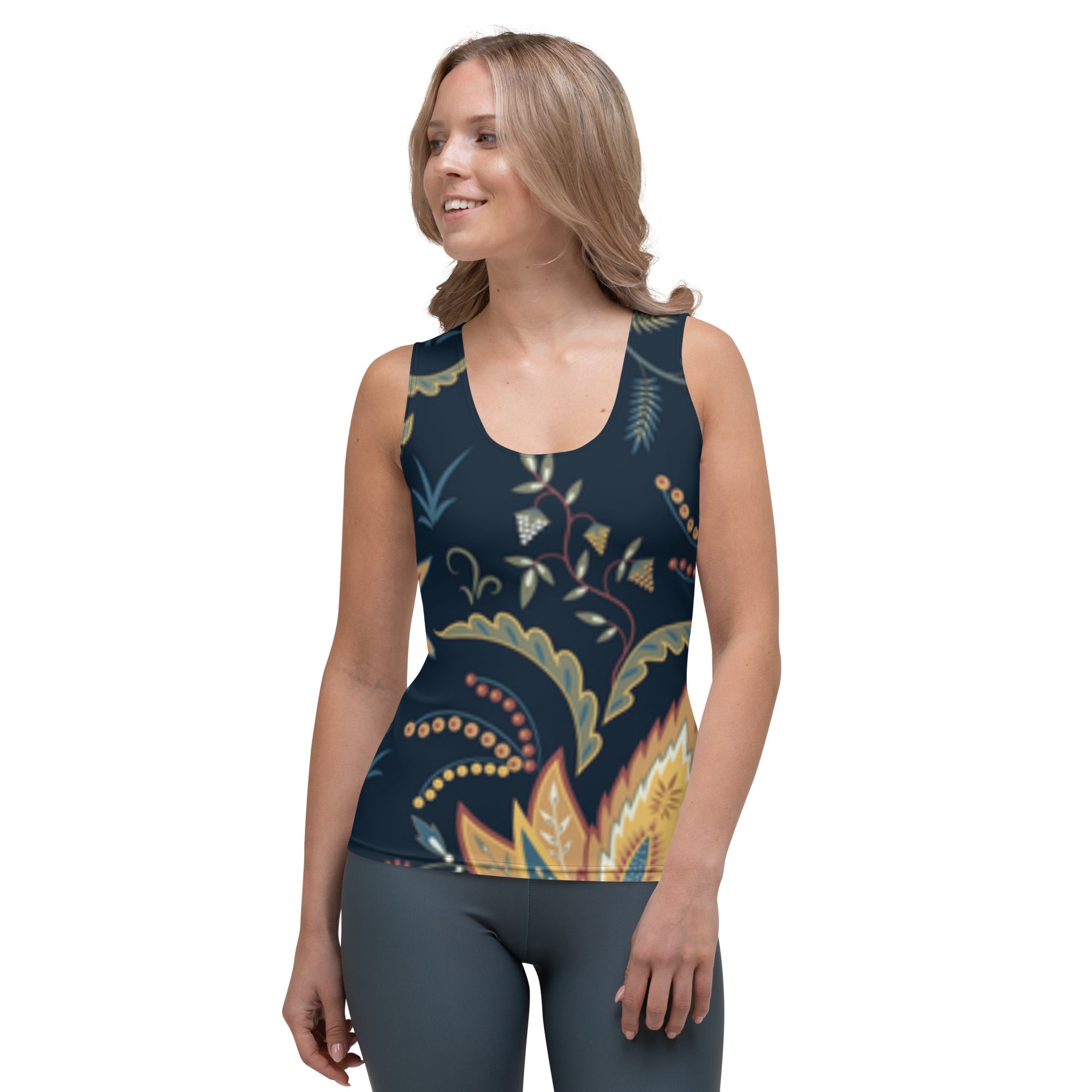 Sublimation Cut &amp; Sew Tank Top Blue Flowers