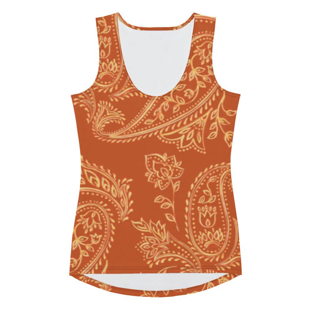 Sublimation Cut &amp; Sew Tank Top Orange With Yellow Flowers