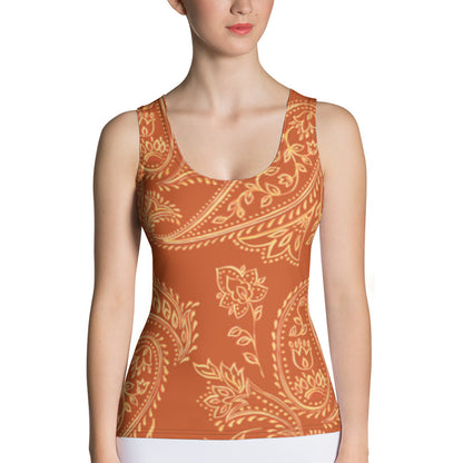 Sublimation Cut &amp; Sew Tank Top Orange With Yellow Flowers