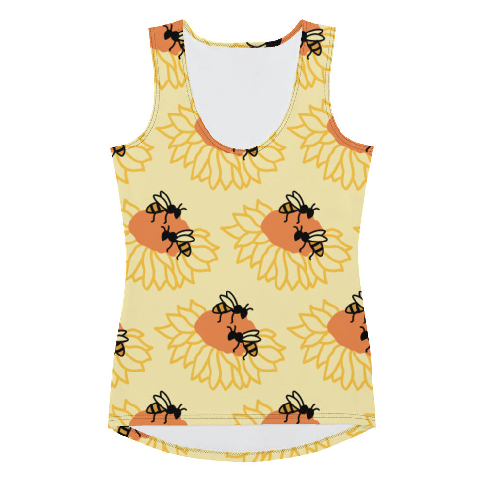 Camiseta sin mangas cortada y cosida por sublimación Girasol y abejas