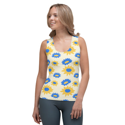 Sublimation Cut &amp; Sew Tank Top blue and yellow flowers