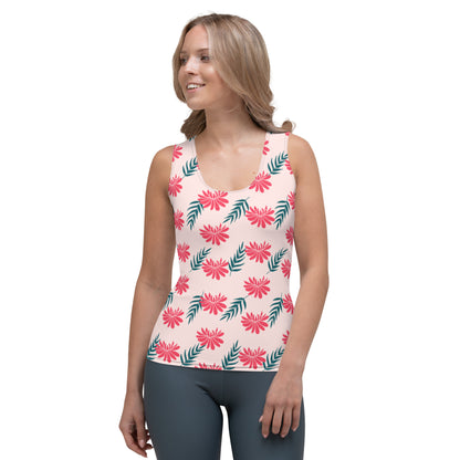 Sublimation Cut &amp; Sew Tank Top Red Flower and Green Leaves