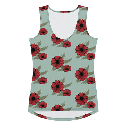 Sublimation Cut &amp; Sew Tank Top Red Flower Light Blue