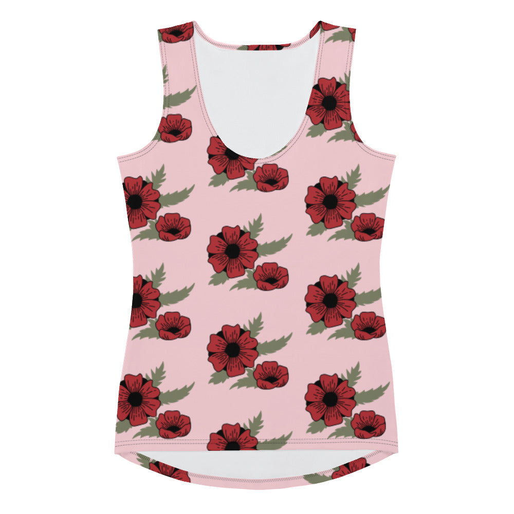 Sublimation Cut &amp; Sew Tank Top Red Flower on Light Pink