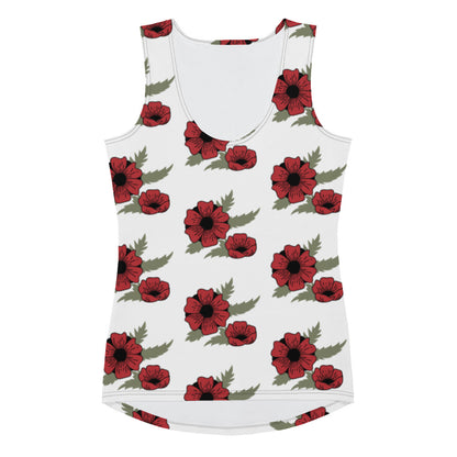 Sublimation Cut &amp; Sew Tank Top Red Flower On White