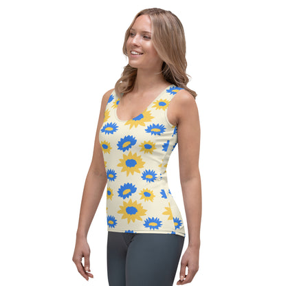 Sublimation Cut &amp; Sew Tank Top blue and yellow flowers