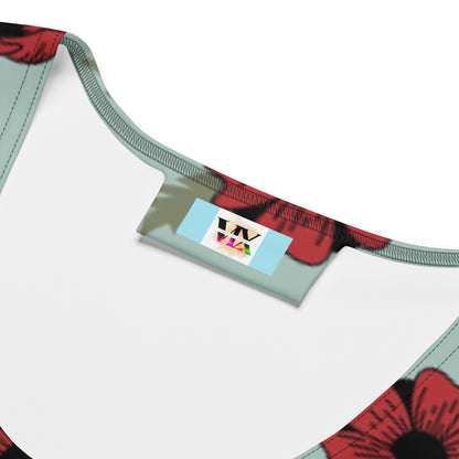 Sublimation Cut &amp; Sew Tank Top Red Flower Light Blue