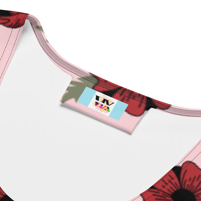 Sublimation Cut &amp; Sew Tank Top Red Flower on Light Pink