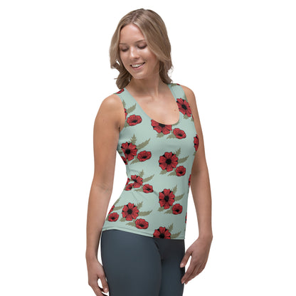 Sublimation Cut &amp; Sew Tank Top Red Flower Light Blue