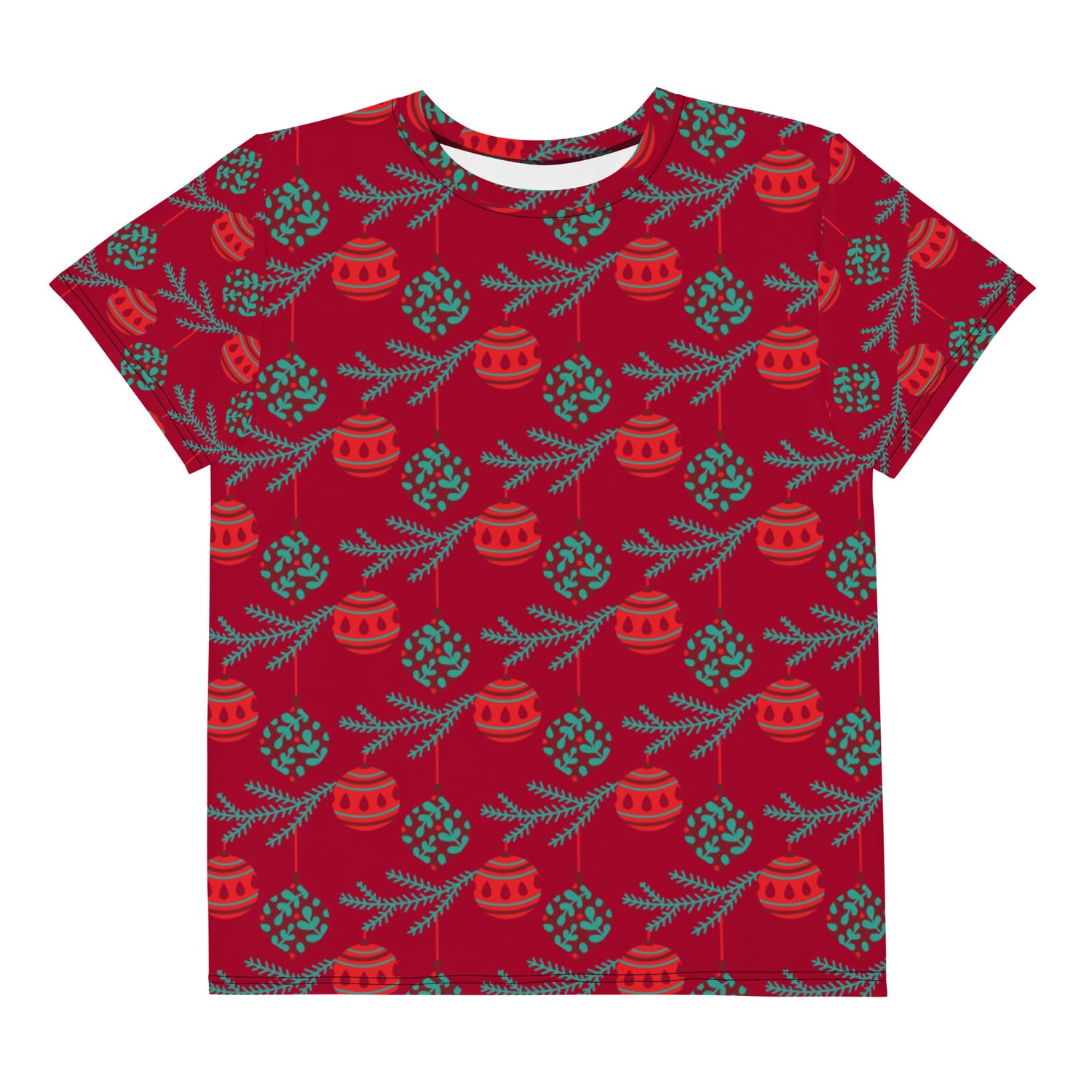 Camiseta Red Balls Natal combinando com gola redonda juvenil