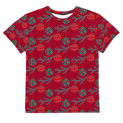 Camiseta Red Balls Natal combinando com gola redonda juvenil