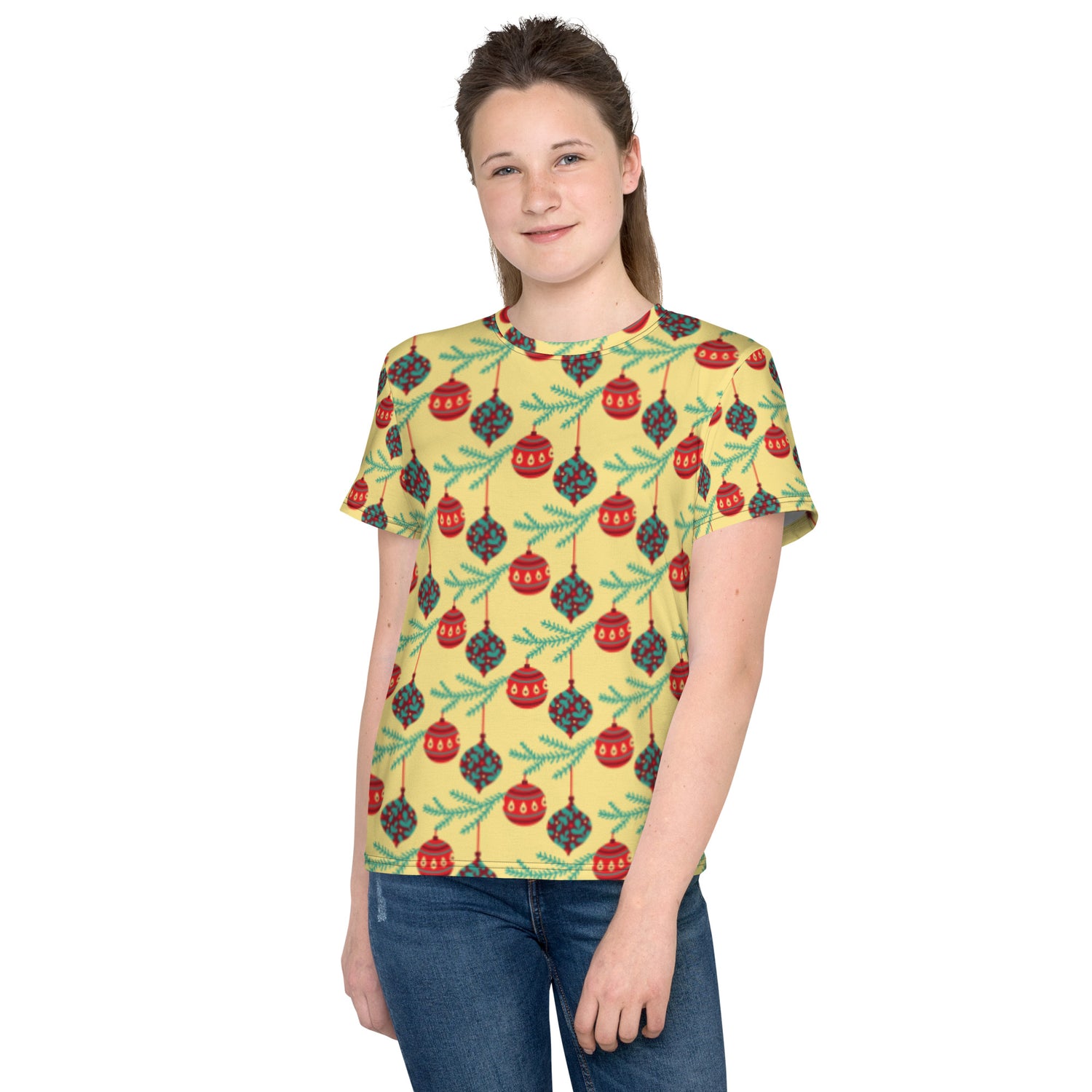 Yellow Balls Christmas Matching Youth Crew Neck T-shirt