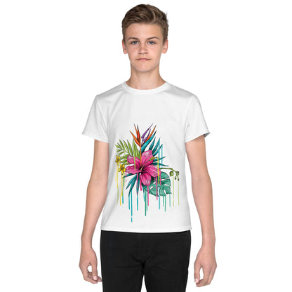 Youth crew neck t-shirt pink flower