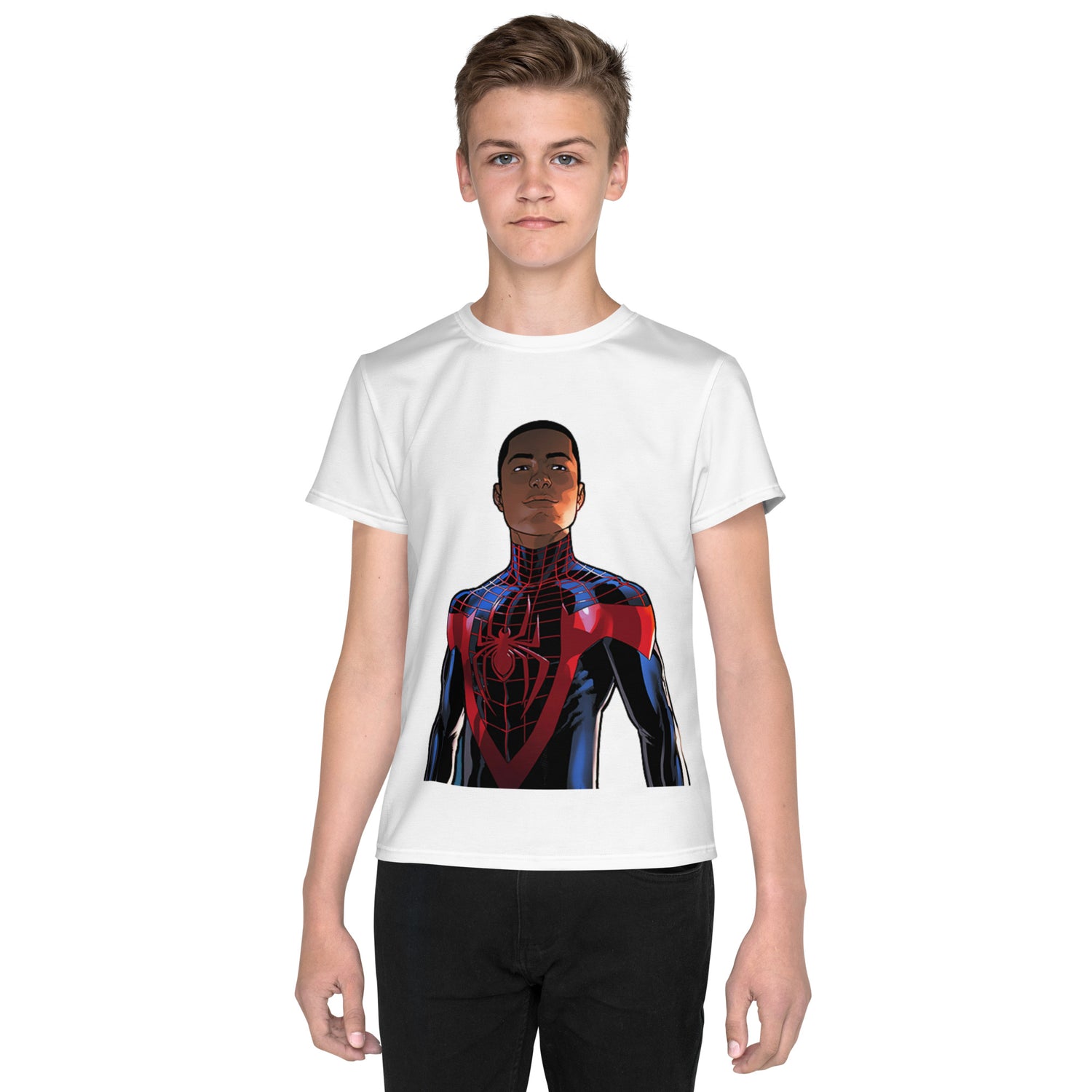 Camiseta juvenil com gola redonda Homem Aranha